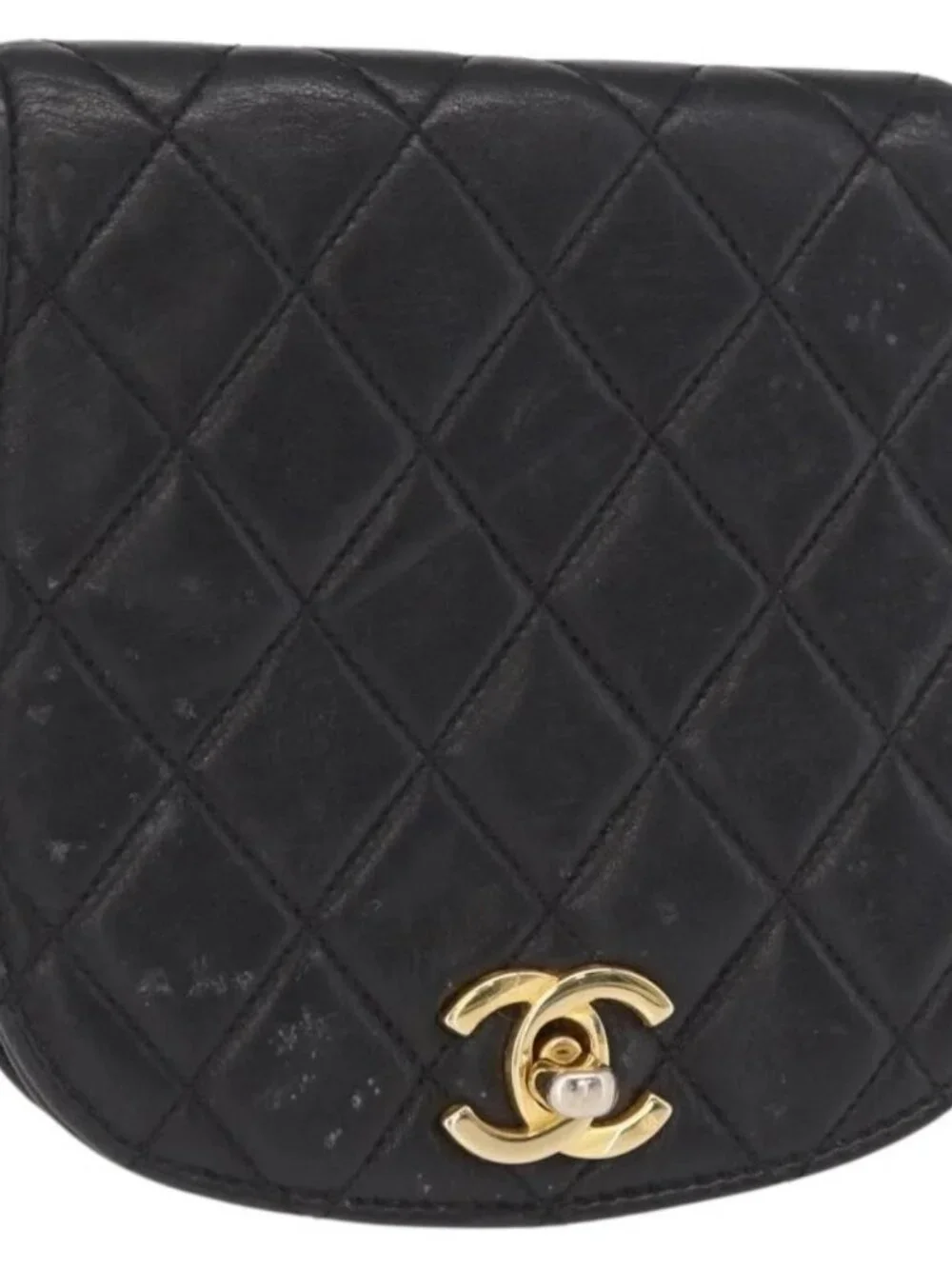 CHANEL Pouch Lamb Skin Black Gold CC Auth 165615
